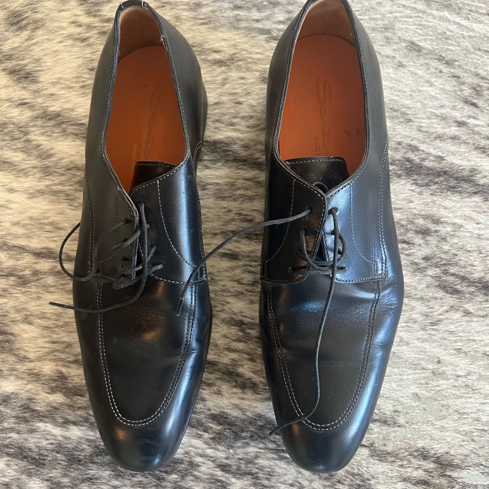 Santoni Italian Black Leather Men's Shoes